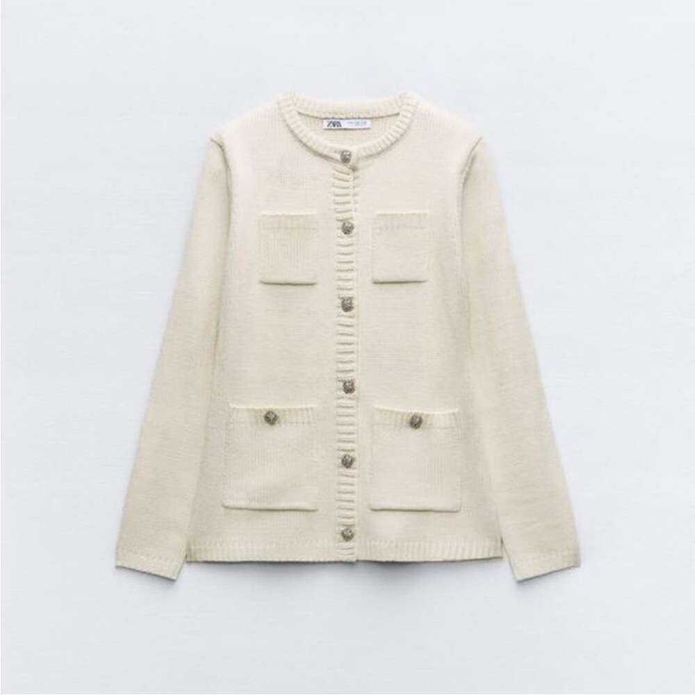 ZARA Jewel Button Shoulder Pad Knit Cardigan Size Medium